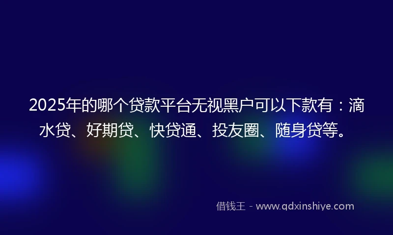 2025年的哪个贷款平台无视黑户可以下款有：滴水贷、好期贷、快贷通、投友圈、随身贷等。