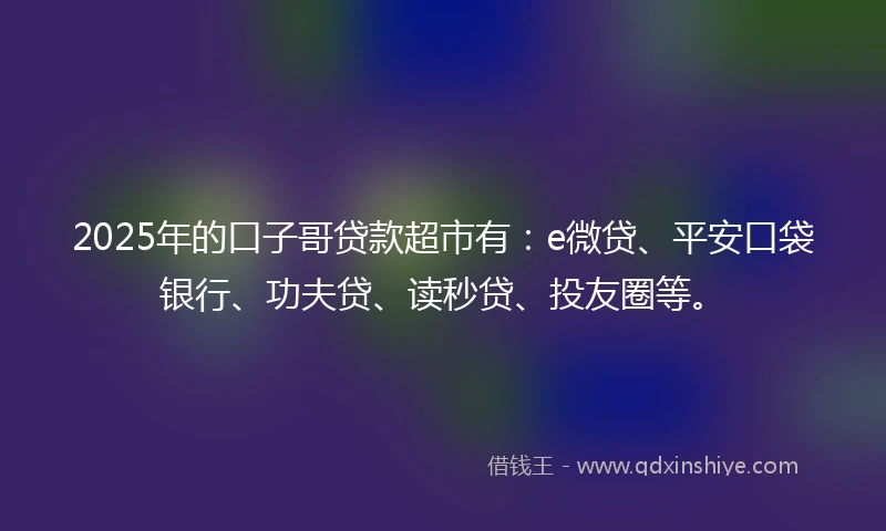 2025年的口子哥贷款超市有：e微贷、平安口袋银行、功夫贷、读秒贷、投友圈等。