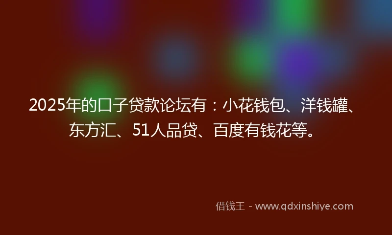 2025年的口子贷款论坛有:小花钱包、洋钱罐、东方汇、51人品贷、百度有钱花等。