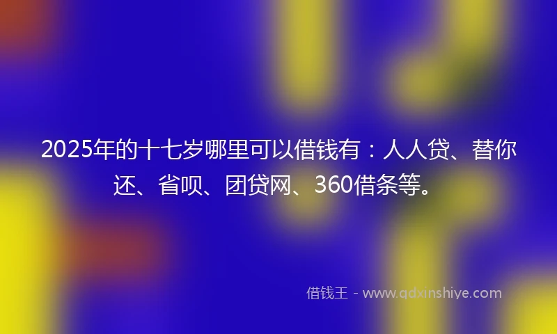 2025年的十七岁哪里可以借钱有：人人贷、替你还、省呗、团贷网、360借条等。