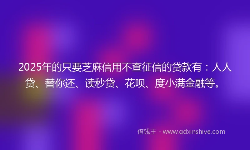 2025年的只要芝麻信用不查征信的贷款有：人人贷、替你还、读秒贷、花呗、度小满金融等。