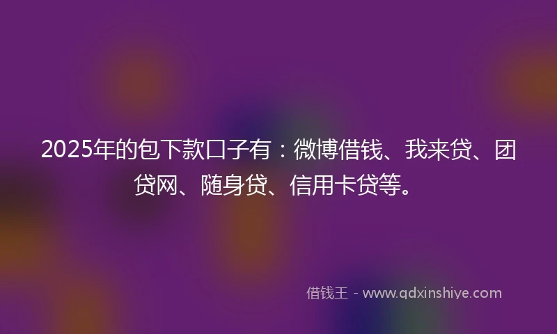 2025年的包下款口子有：微博借钱、我来贷、团贷网、随身贷、信用卡贷等。