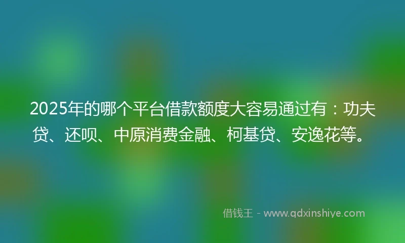 2025年的哪个平台借款额度大容易通过有：功夫贷、还呗、中原消费金融、柯基贷、安逸花等。