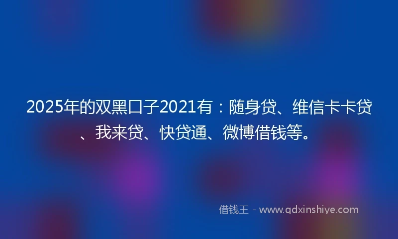2025年的双黑口子2021有：随身贷、维信卡卡贷、我来贷、快贷通、微博借钱等。