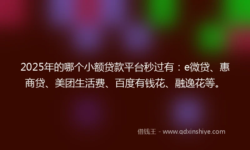 2025年的哪个小额贷款平台秒过有：e微贷、惠商贷、美团生活费、百度有钱花、融逸花等。