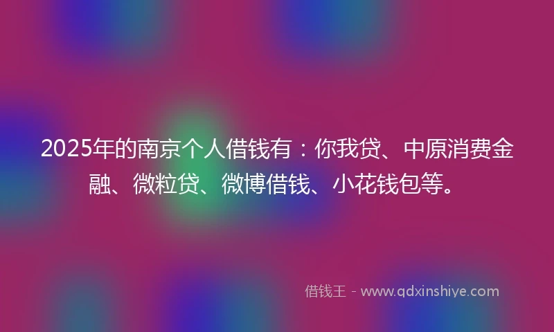 2025年的南京个人借钱有：你我贷、中原消费金融、微粒贷、微博借钱、小花钱包等。
