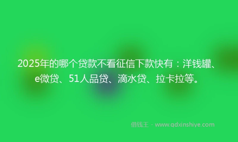 2025年的哪个贷款不看征信下款快有：洋钱罐、e微贷、51人品贷、滴水贷、拉卡拉等。