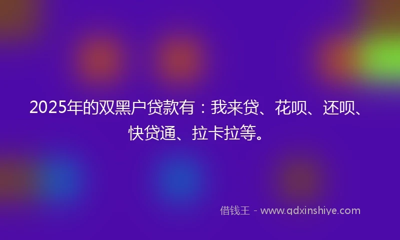 2025年的双黑户贷款有：我来贷、花呗、还呗、快贷通、拉卡拉等。