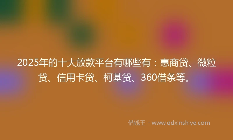 2025年的十大放款平台有哪些有：惠商贷、微粒贷、信用卡贷、柯基贷、360借条等。