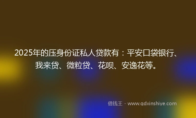 2025年的压身份证私人贷款有:平安口袋银行、我来贷、微粒贷、花呗、安逸花等。