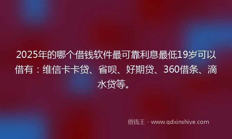2025年的哪个借钱软件最可靠利息最低19岁可以借有：维信卡卡贷、省呗、好期贷、360借条、滴水贷等。