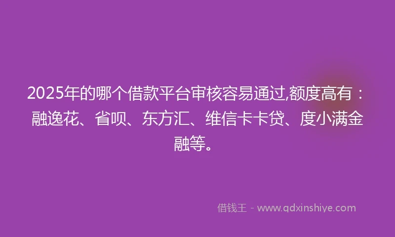 2025年的哪个借款平台审核容易通过,额度高有：融逸花、省呗、东方汇、维信卡卡贷、度小满金融等。