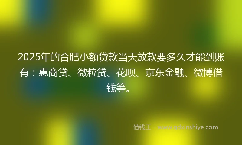 2025年的合肥小额贷款当天放款要多久才能到账有：惠商贷、微粒贷、花呗、京东金融、微博借钱等。