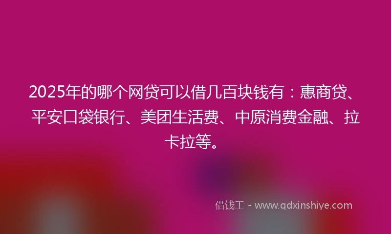 2025年的哪个网贷可以借几百块钱有:惠商贷、平安口袋银行、美团生活费、中原消费金融、拉卡拉等。