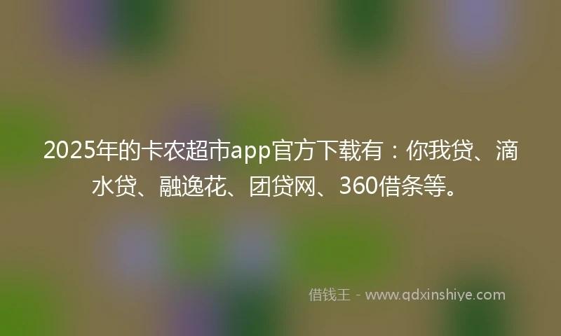 2025年的卡农超市app官方下载有:你我贷、滴水贷、融逸花、团贷网、360借条等。
