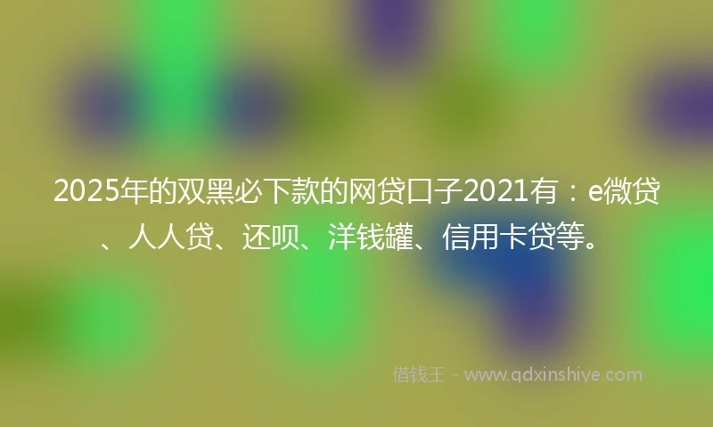 2025年的双黑必下款的网贷口子2021有:e微贷、人人贷、还呗、洋钱罐、信用卡贷等。