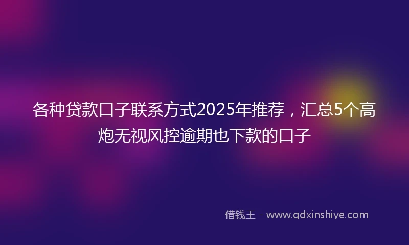 各种贷款口子联系方式2025年推荐，汇总5个高炮无视风控逾期也下款的口子
