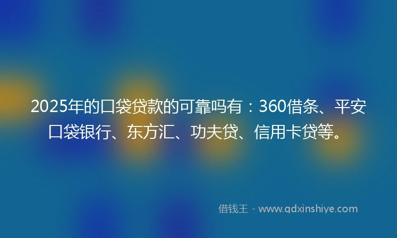 2025年的口袋贷款的可靠吗有：360借条、平安口袋银行、东方汇、功夫贷、信用卡贷等。