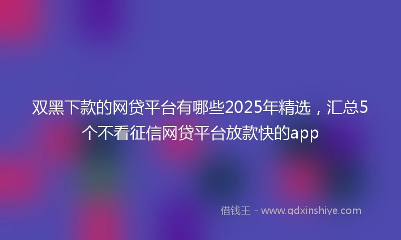 双黑下款的网贷平台有哪些2025年精选，汇总5个不看征信网贷平台放款快的app