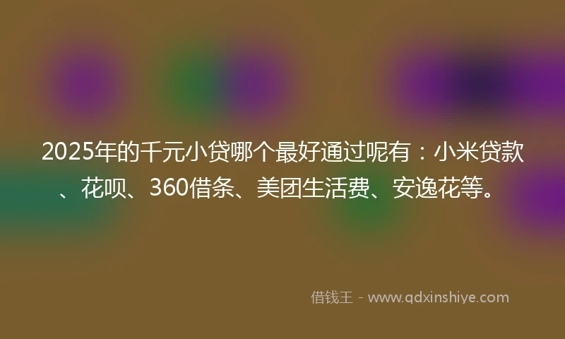 2025年的千元小贷哪个最好通过呢有：小米贷款、花呗、360借条、美团生活费、安逸花等。