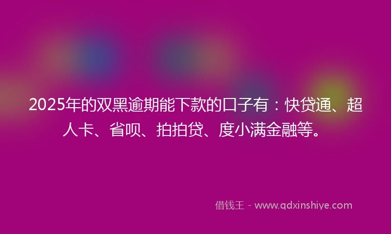 2025年的双黑逾期能下款的口子有：快贷通、超人卡、省呗、拍拍贷、度小满金融等。