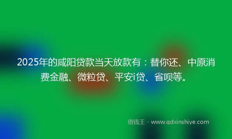 2025年的咸阳贷款当天放款有：替你还、中原消费金融、微粒贷、平安i贷、省呗等。