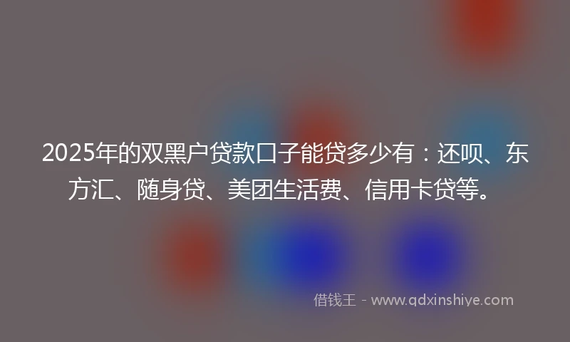 2025年的双黑户贷款口子能贷多少有：还呗、东方汇、随身贷、美团生活费、信用卡贷等。
