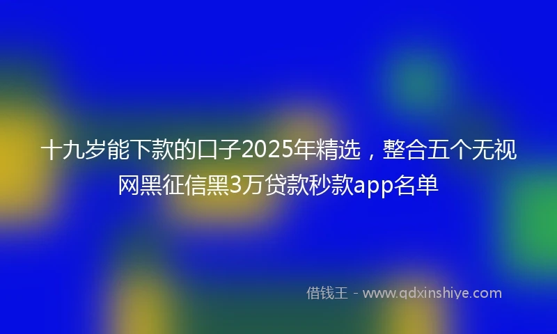 十九岁能下款的口子2025年精选，整合五个无视网黑征信黑3万贷款秒款app名单