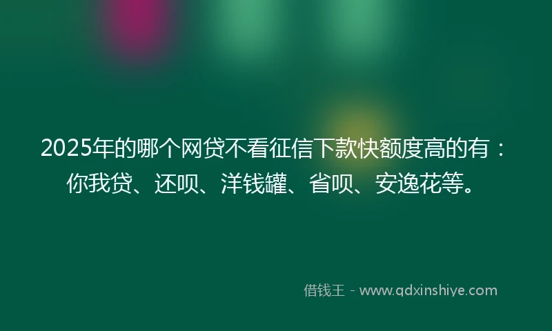 2025年的哪个网贷不看征信下款快额度高的有：你我贷、还呗、洋钱罐、省呗、安逸花等。