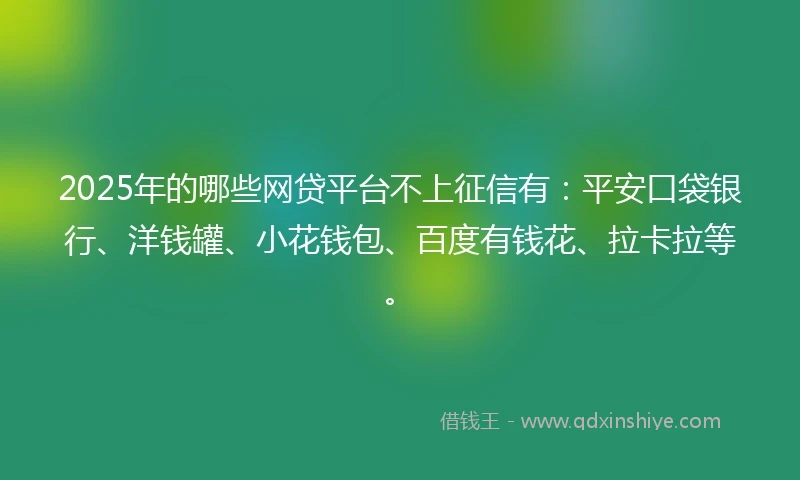 2025年的哪些网贷平台不上征信有：平安口袋银行、洋钱罐、小花钱包、百度有钱花、拉卡拉等。