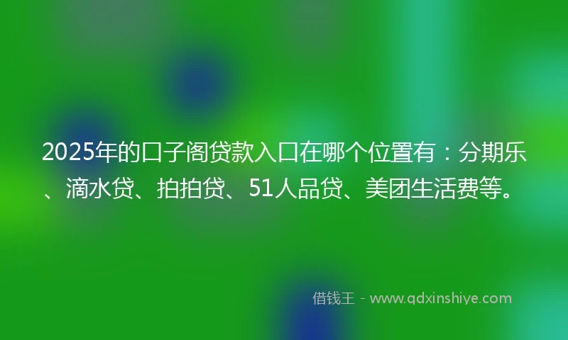 2025年的口子阁贷款入口在哪个位置有:分期乐、滴水贷、拍拍贷、51人品贷、美团生活费等。