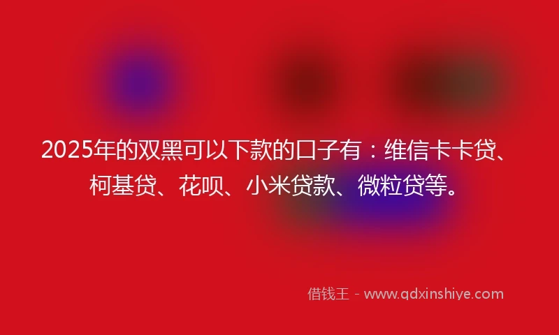 2025年的双黑可以下款的口子有：维信卡卡贷、柯基贷、花呗、小米贷款、微粒贷等。