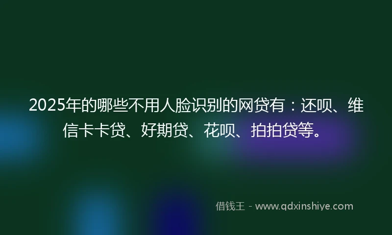 2025年的哪些不用人脸识别的网贷有:还呗、维信卡卡贷、好期贷、花呗、拍拍贷等。