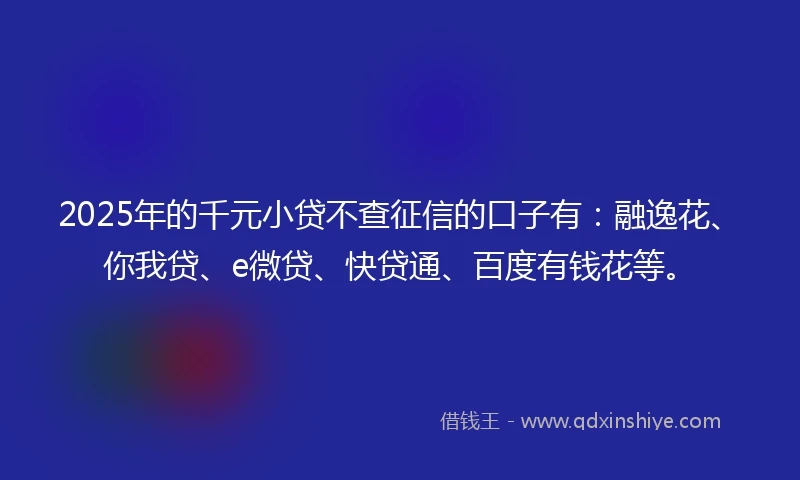 2025年的千元小贷不查征信的口子有：融逸花、你我贷、e微贷、快贷通、百度有钱花等。