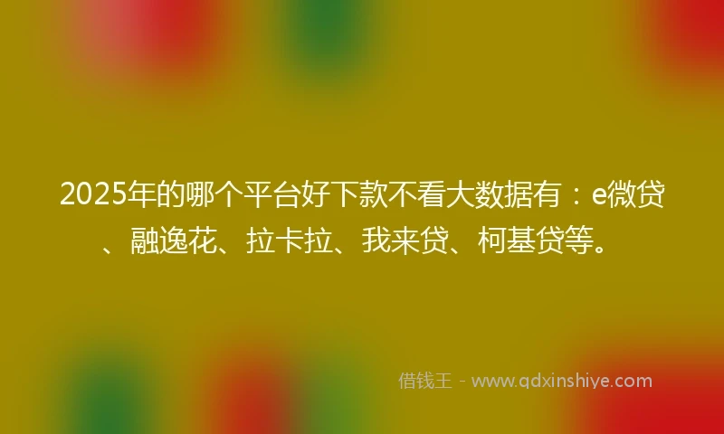 2025年的哪个平台好下款不看大数据有：e微贷、融逸花、拉卡拉、我来贷、柯基贷等。