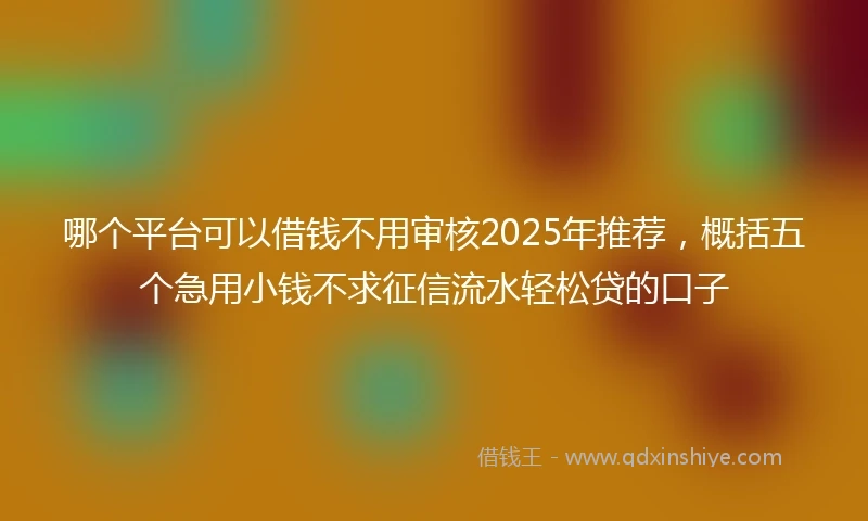 哪个平台可以借钱不用审核2025年推荐，概括五个急用小钱不求征信流水轻松贷的口子