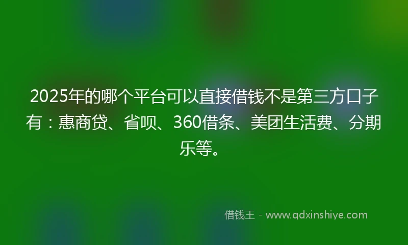 2025年的哪个平台可以直接借钱不是第三方口子有：惠商贷、省呗、360借条、美团生活费、分期乐等。