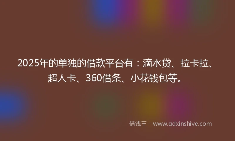 2025年的单独的借款平台有：滴水贷、拉卡拉、超人卡、360借条、小花钱包等。