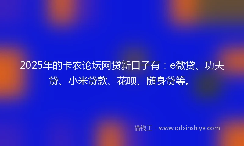 2025年的卡农论坛网贷新口子有：e微贷、功夫贷、小米贷款、花呗、随身贷等。