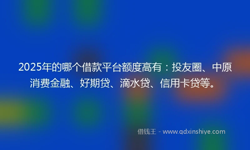 2025年的哪个借款平台额度高有：投友圈、中原消费金融、好期贷、滴水贷、信用卡贷等。