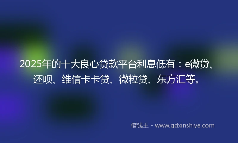 2025年的十大良心贷款平台利息低有：e微贷、还呗、维信卡卡贷、微粒贷、东方汇等。