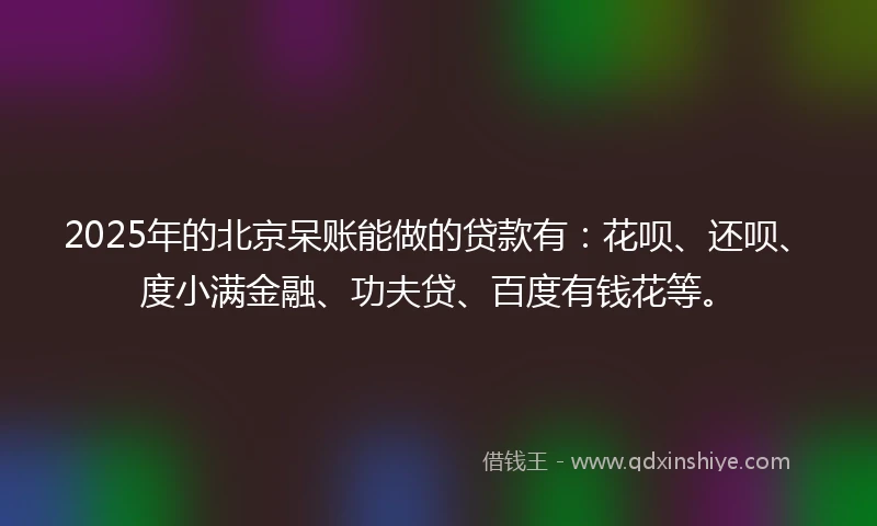2025年的北京呆账能做的贷款有：花呗、还呗、度小满金融、功夫贷、百度有钱花等。