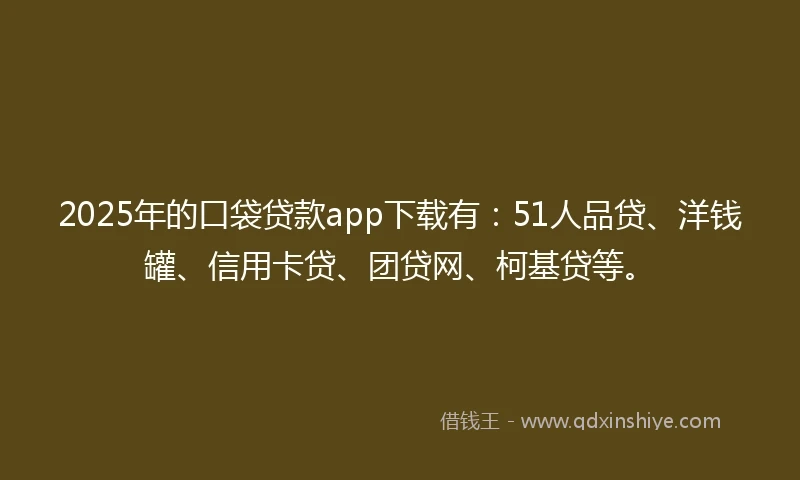 2025年的口袋贷款app下载有：51人品贷、洋钱罐、信用卡贷、团贷网、柯基贷等。