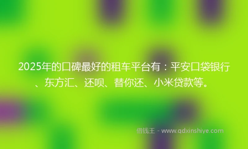 2025年的口碑最好的租车平台有：平安口袋银行、东方汇、还呗、替你还、小米贷款等。
