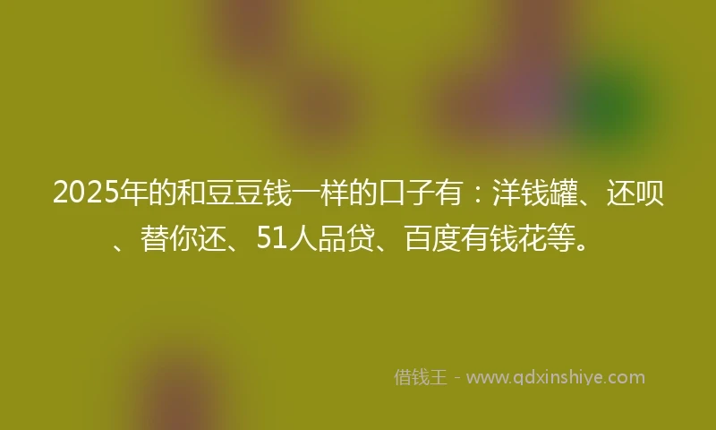 2025年的和豆豆钱一样的口子有：洋钱罐、还呗、替你还、51人品贷、百度有钱花等。