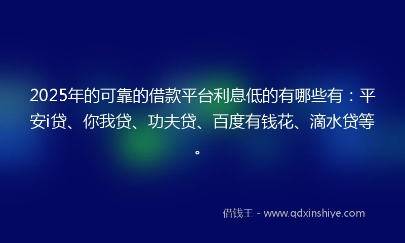 2025年的可靠的借款平台利息低的有哪些有：平安i贷、你我贷、功夫贷、百度有钱花、滴水贷等。