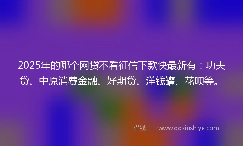2025年的哪个网贷不看征信下款快最新有：功夫贷、中原消费金融、好期贷、洋钱罐、花呗等。