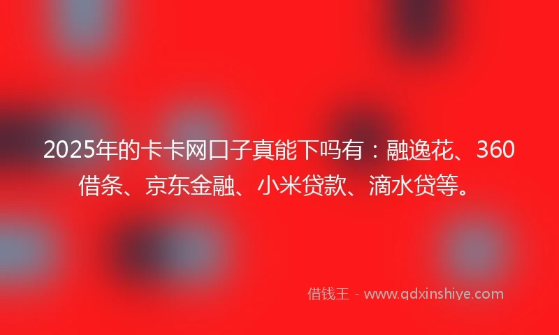 2025年的卡卡网口子真能下吗有：融逸花、360借条、京东金融、小米贷款、滴水贷等。