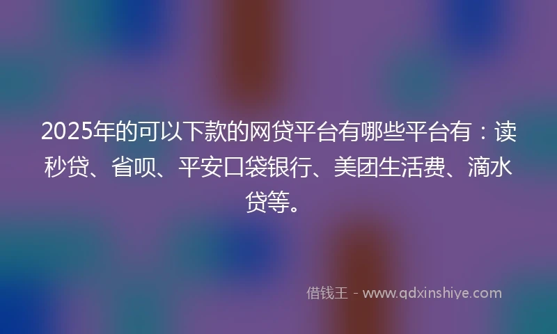2025年的可以下款的网贷平台有哪些平台有：读秒贷、省呗、平安口袋银行、美团生活费、滴水贷等。