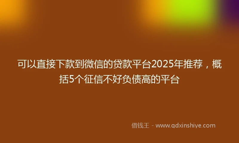 可以直接下款到微信的贷款平台2025年推荐，概括5个征信不好负债高的平台